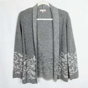 Benedetta B Italy Cardigan Sweater Open Front Merino Wool Cashmere Floral sz.S